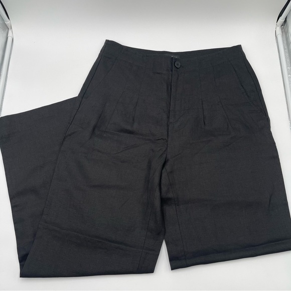 New Banana Republic Womens 10 Straight-Leg Pleated Linen Pant Black Workwear - Picture 1 of 14